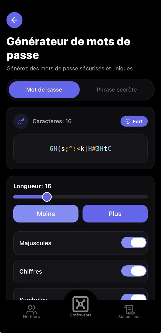 Générateur de mots de passe Heirion