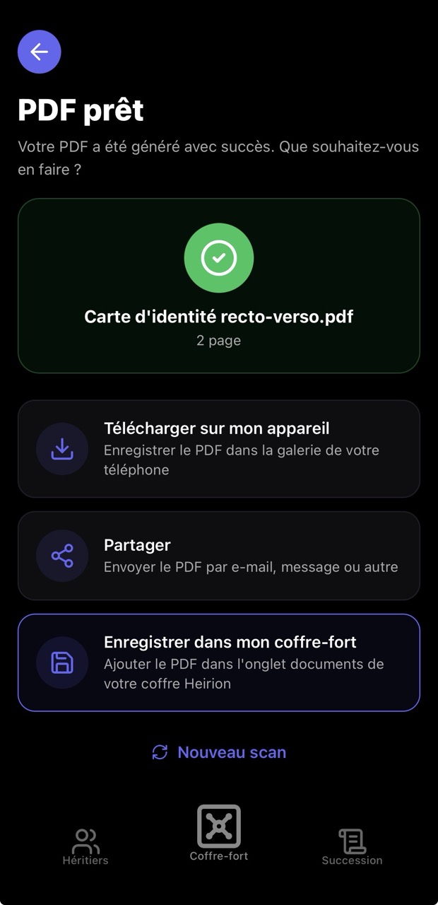 Scanner de documents Heirion pour créer des PDF